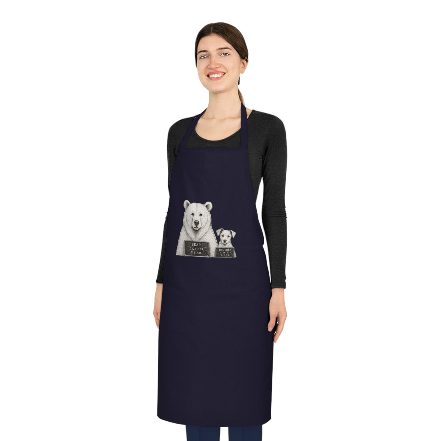 Chef Bear & Pup Cotton Apron - Funny Polar Bear Baking Apron
