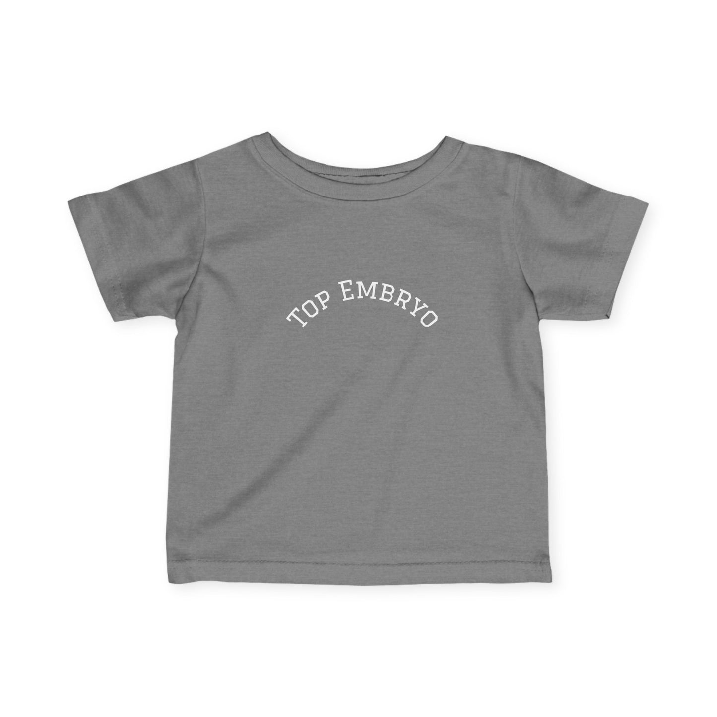 Infant Tee — Subtle 'Top Embryo' Minimalist Baby Shirt, White Font