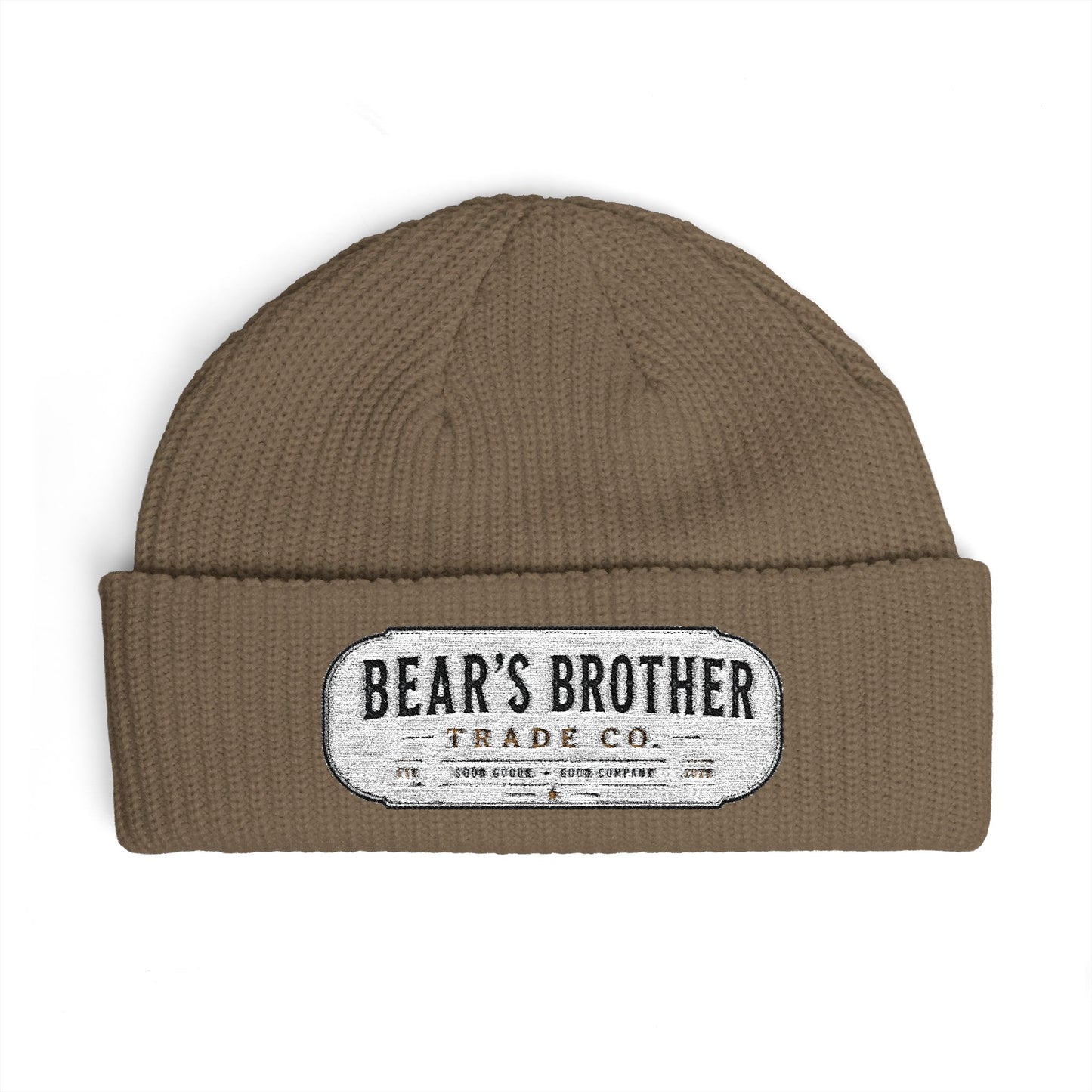 Cuff Beanie - "Bear's Brother" Embroidered Knit Hat