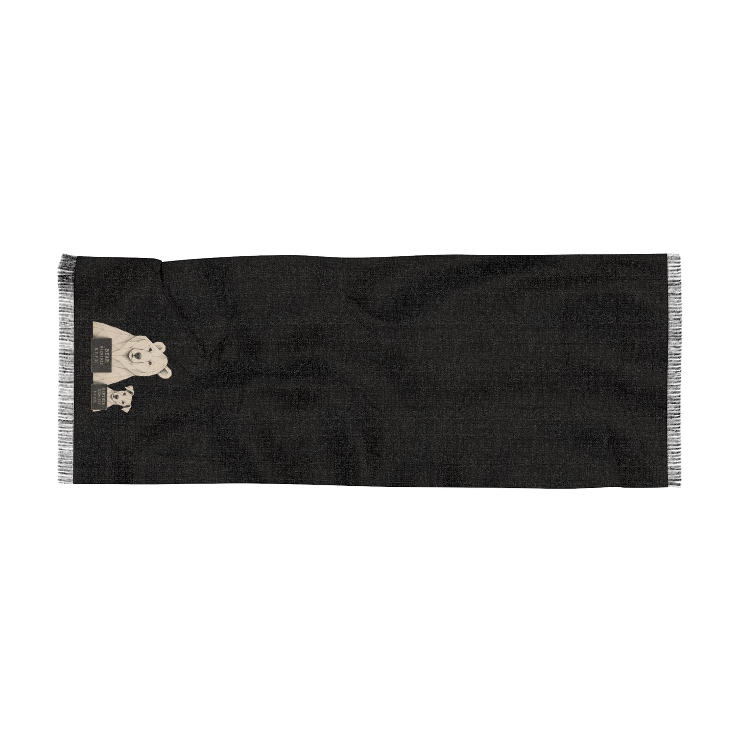 Bear Illustration Scarf — Lightweight Cozy Knit Scarf with Small Bear & Bird Design