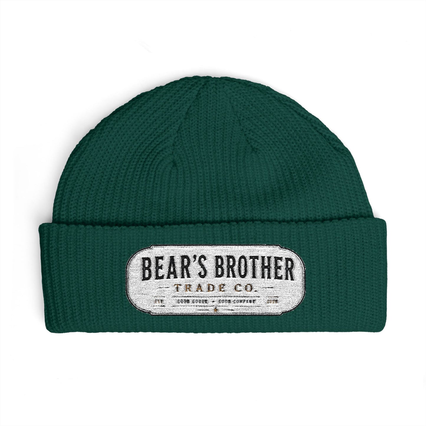 Cuff Beanie - "Bear's Brother" Embroidered Knit Hat