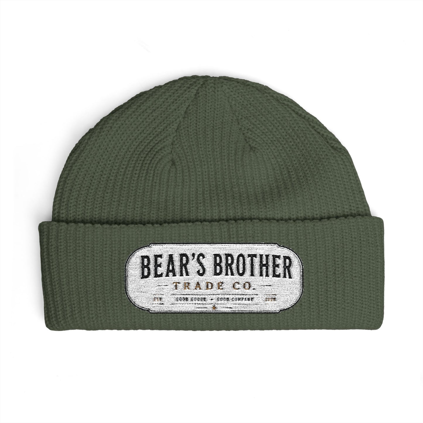 Cuff Beanie - "Bear's Brother" Embroidered Knit Hat