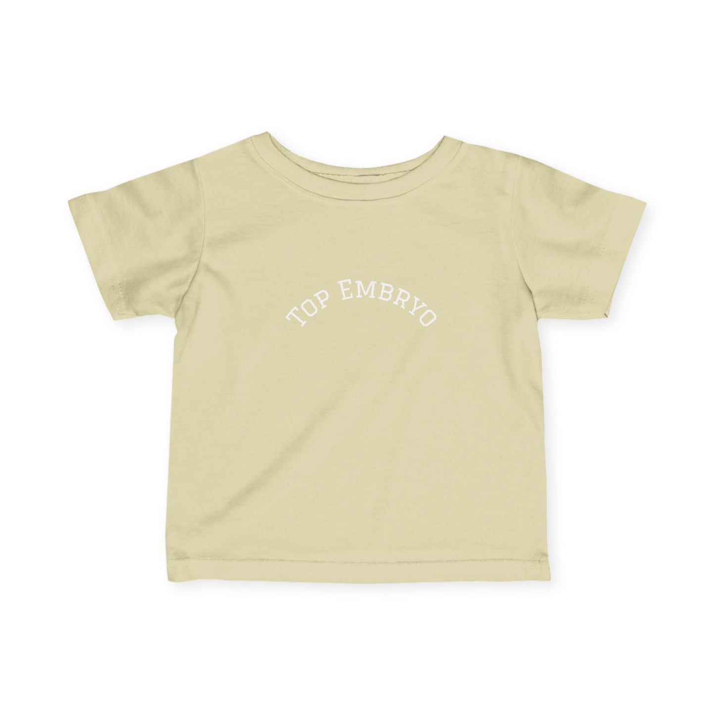 Infant Tee — Subtle 'Top Embryo' Minimalist Baby Shirt, White Font