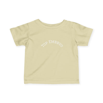 Infant Tee — Subtle 'Top Embryo' Minimalist Baby Shirt, White Font