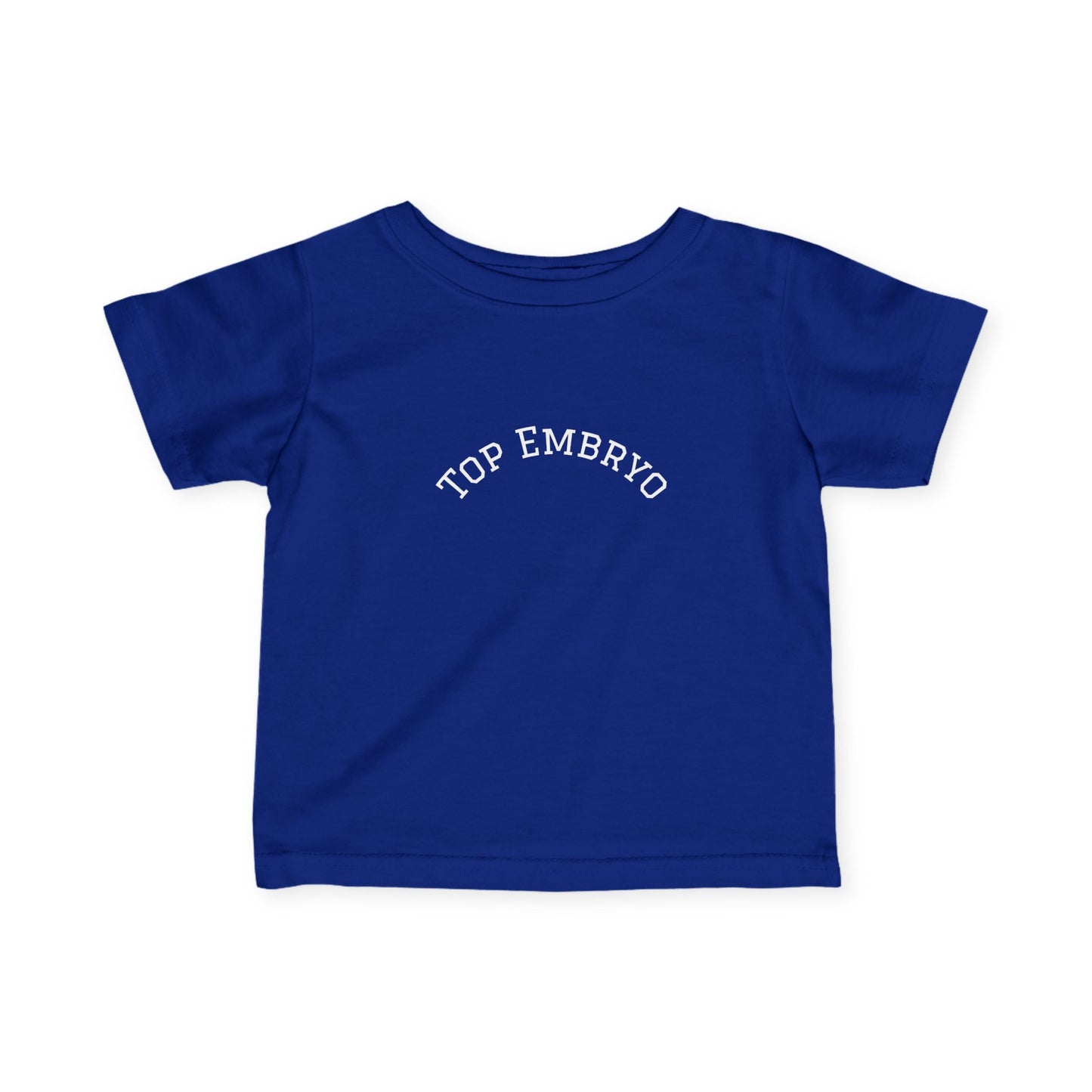 Infant Tee — Subtle 'Top Embryo' Minimalist Baby Shirt, White Font