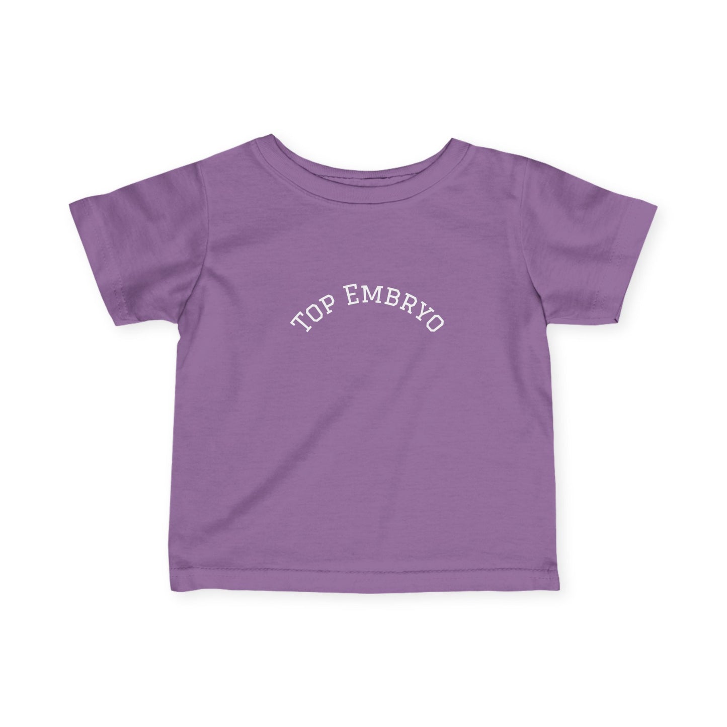 Infant Tee — Subtle 'Top Embryo' Minimalist Baby Shirt, White Font