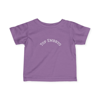 Infant Tee — Subtle 'Top Embryo' Minimalist Baby Shirt, White Font