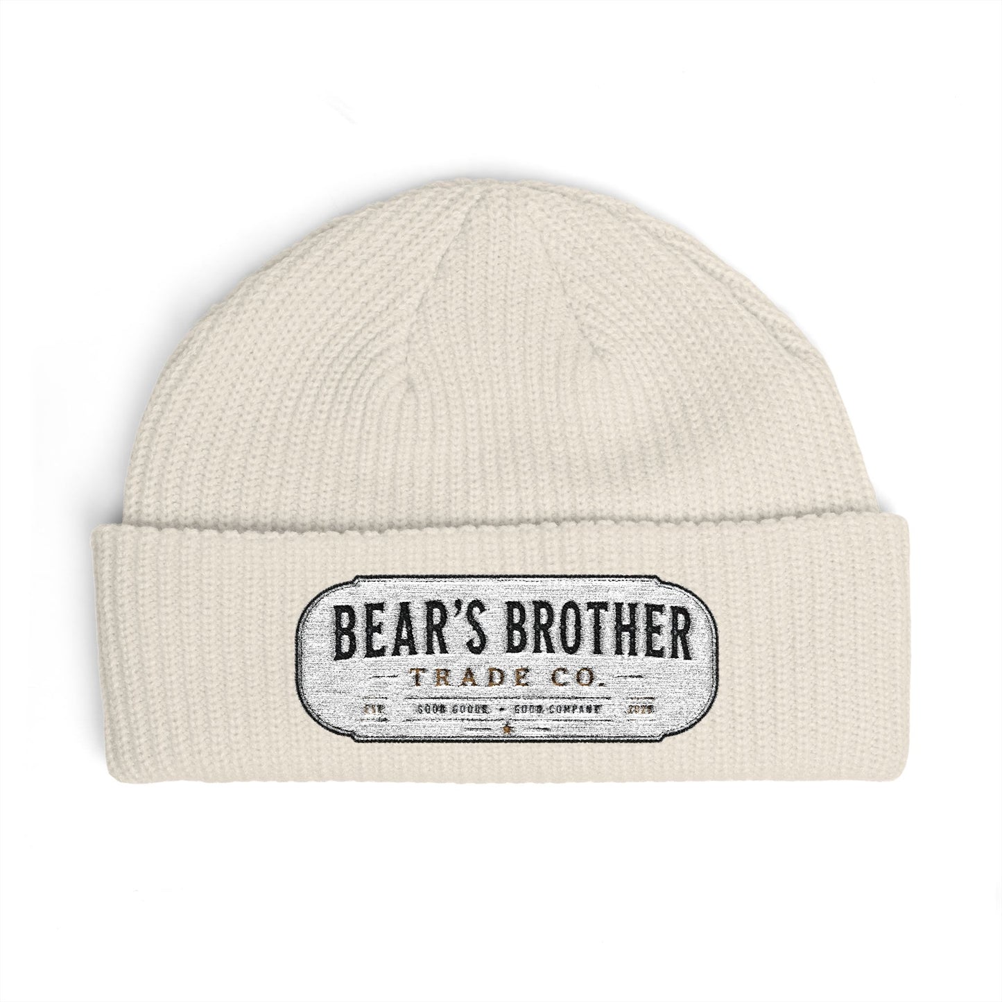Cuff Beanie - "Bear's Brother" Embroidered Knit Hat