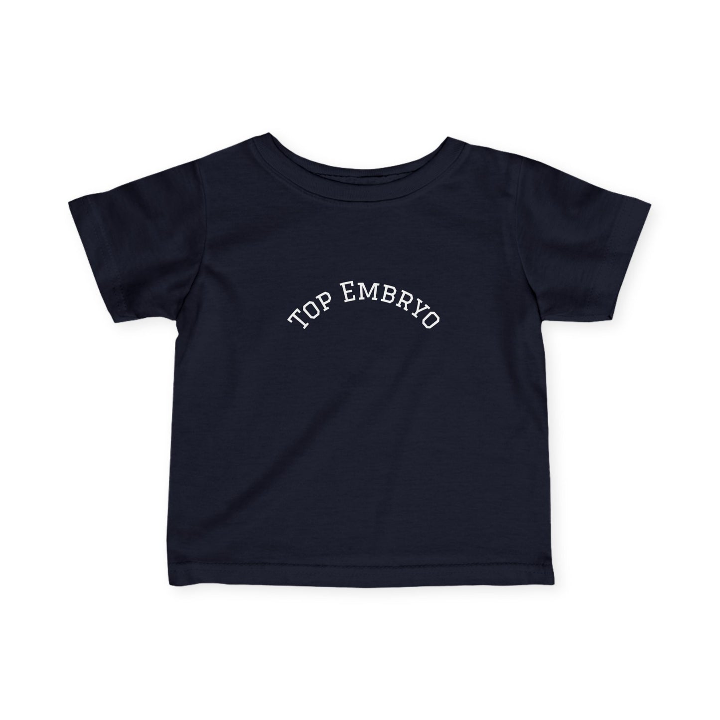 Infant Tee — Subtle 'Top Embryo' Minimalist Baby Shirt, White Font