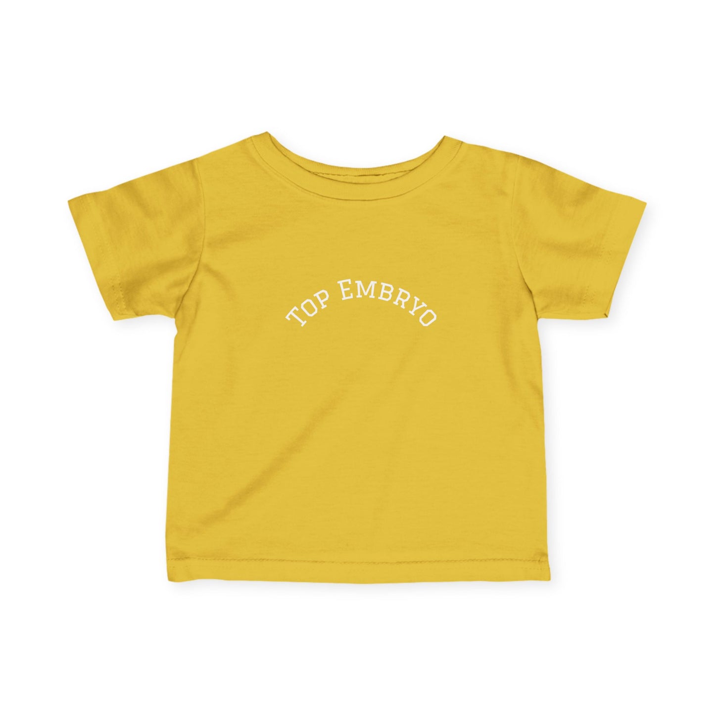 Infant Tee — Subtle 'Top Embryo' Minimalist Baby Shirt, White Font