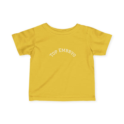 Infant Tee — Subtle 'Top Embryo' Minimalist Baby Shirt, White Font