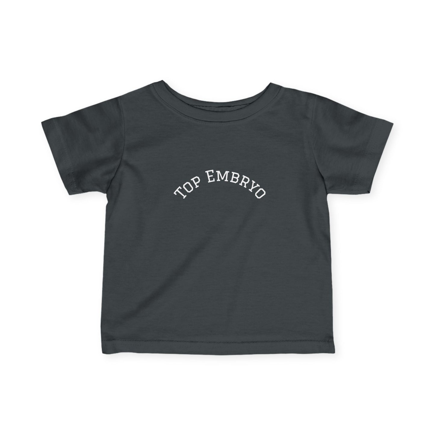 Infant Tee — Subtle 'Top Embryo' Minimalist Baby Shirt, White Font