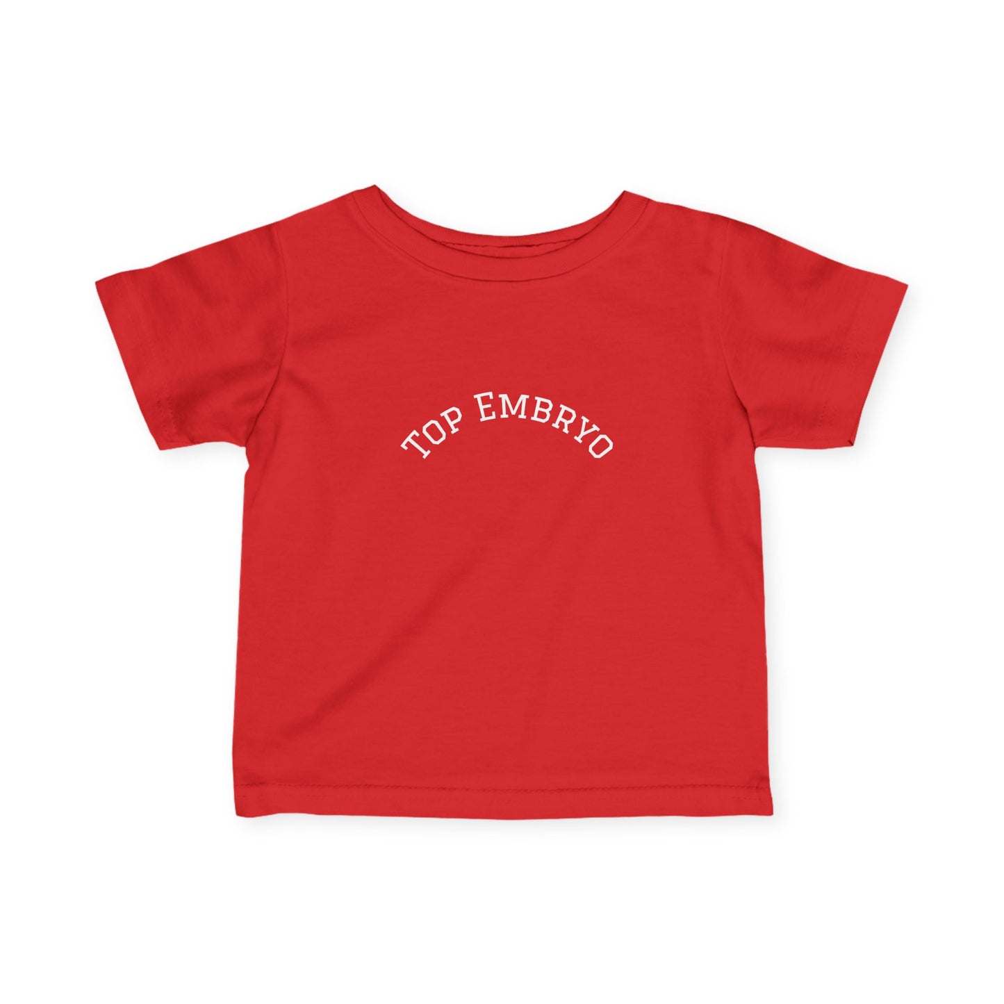 Infant Tee — Subtle 'Top Embryo' Minimalist Baby Shirt, White Font