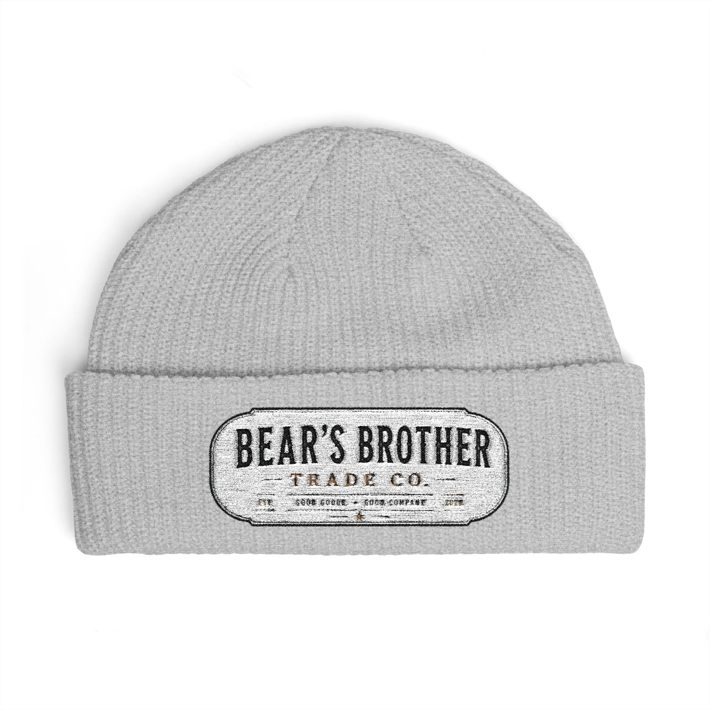 Cuff Beanie - "Bear's Brother" Embroidered Knit Hat