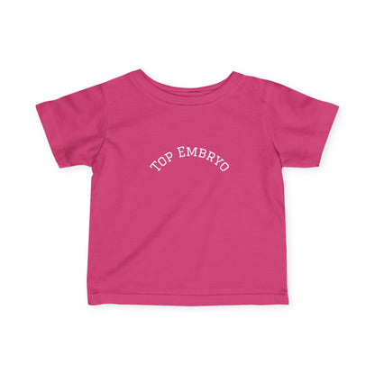 Infant Tee — Subtle 'Top Embryo' Minimalist Baby Shirt, White Font