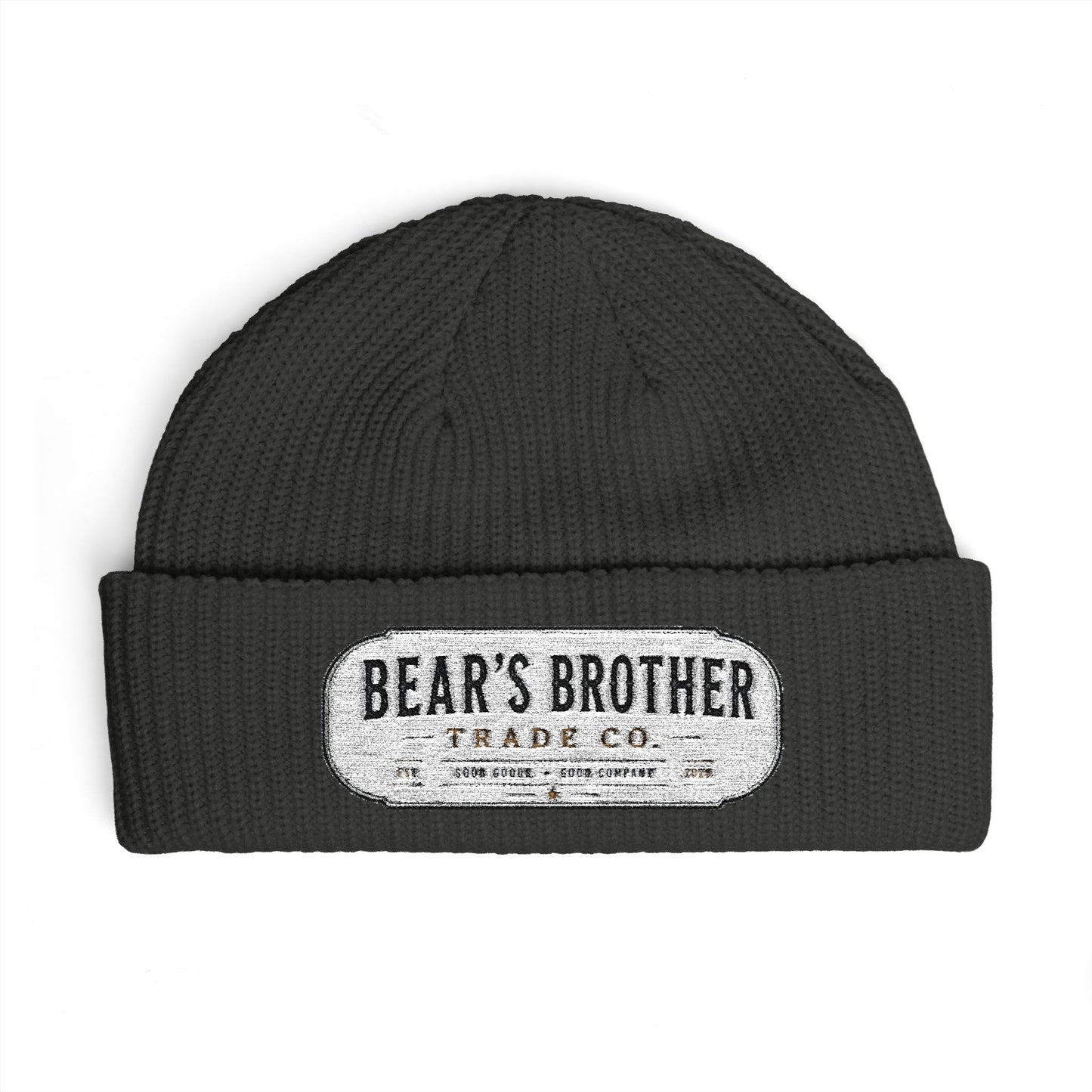 Cuff Beanie - "Bear's Brother" Embroidered Knit Hat
