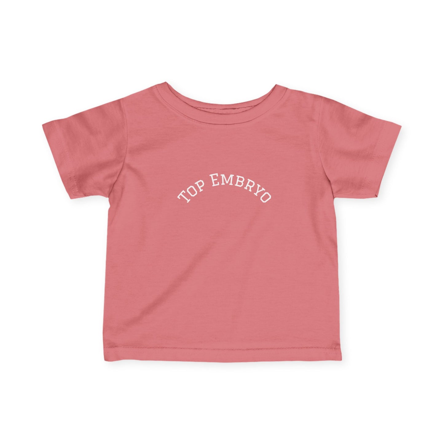 Infant Tee — Subtle 'Top Embryo' Minimalist Baby Shirt, White Font