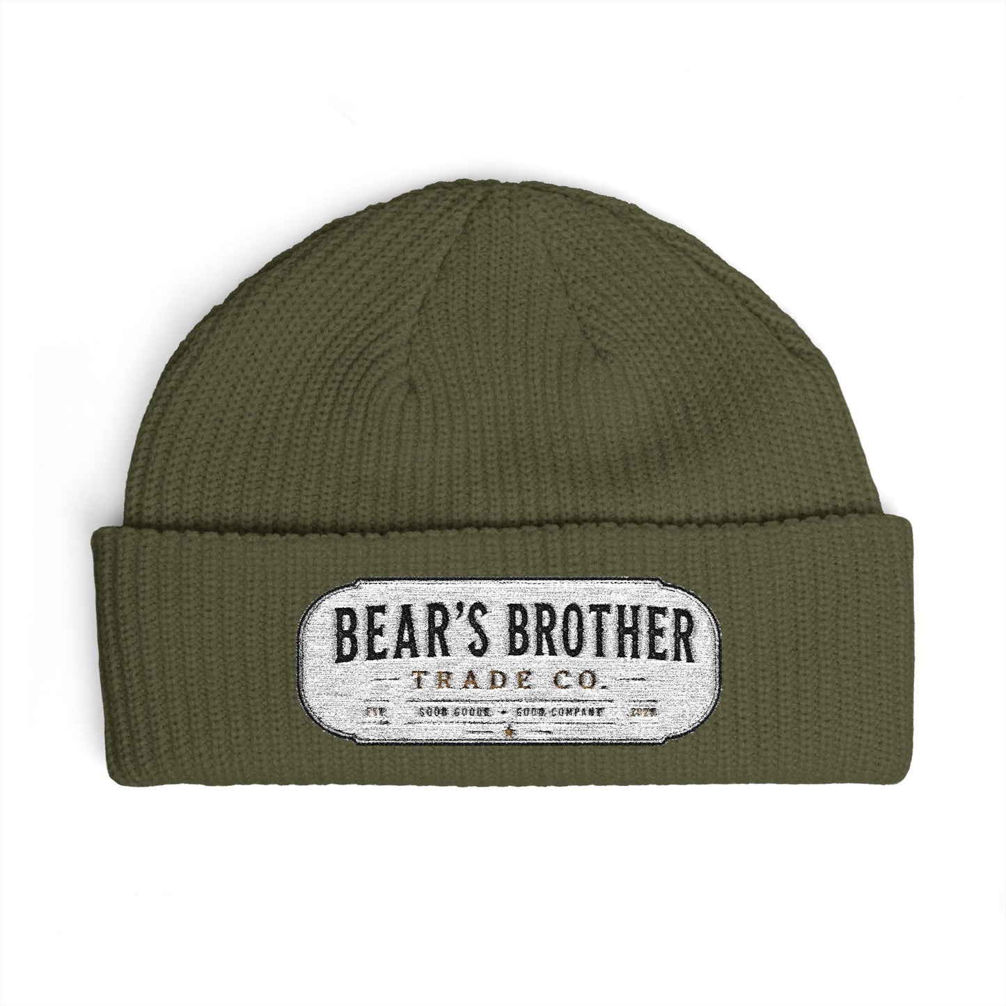 Cuff Beanie - "Bear's Brother" Embroidered Knit Hat
