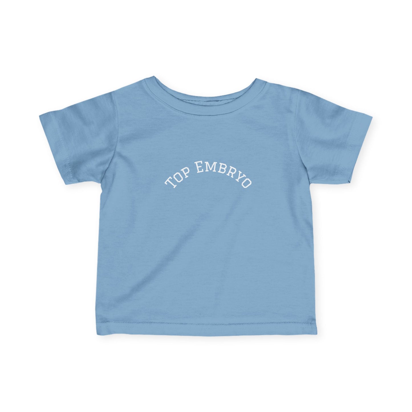Infant Tee — Subtle 'Top Embryo' Minimalist Baby Shirt, White Font