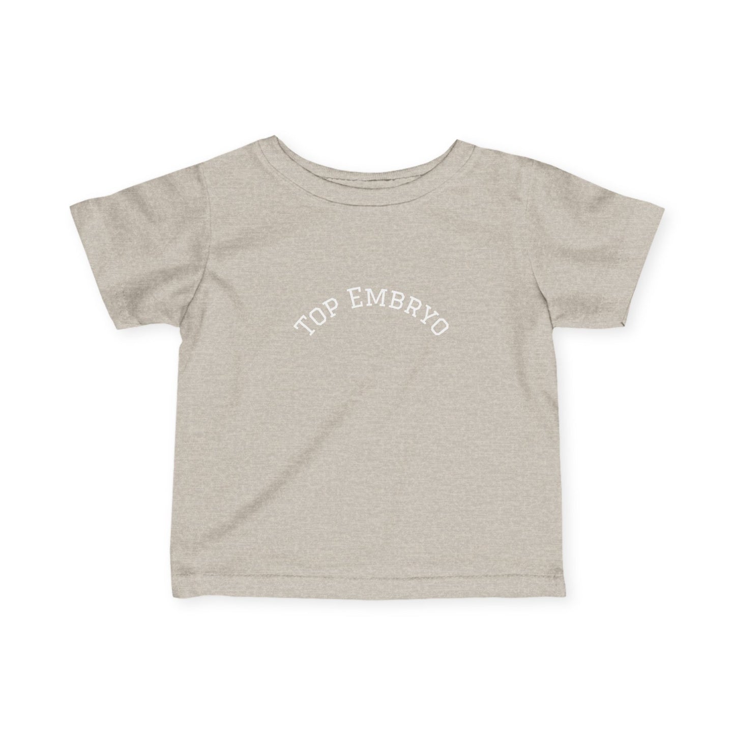 Infant Tee — Subtle 'Top Embryo' Minimalist Baby Shirt, White Font
