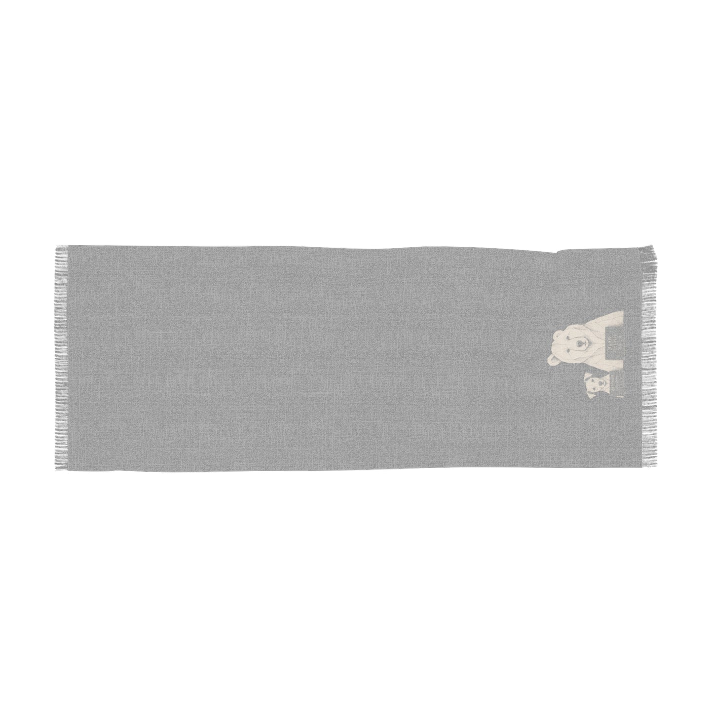 Bear Illustration Scarf — Lightweight Cozy Knit Scarf with Small Bear & Bird Design